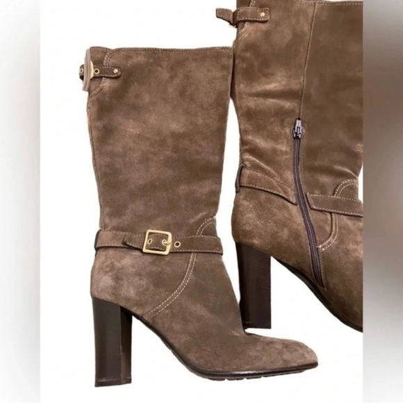 Coach Robynn Suede Mid-Calf Heel Boots Brown - Picture 3 of 6